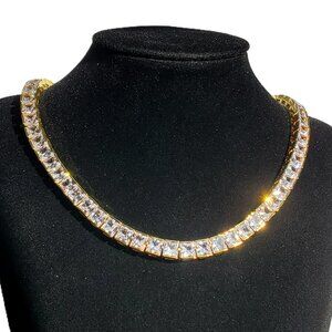 18K Gold Mens Square 2ct Diamond Tennis Necklace Guys 18K Silver 18" Jewelry NEW